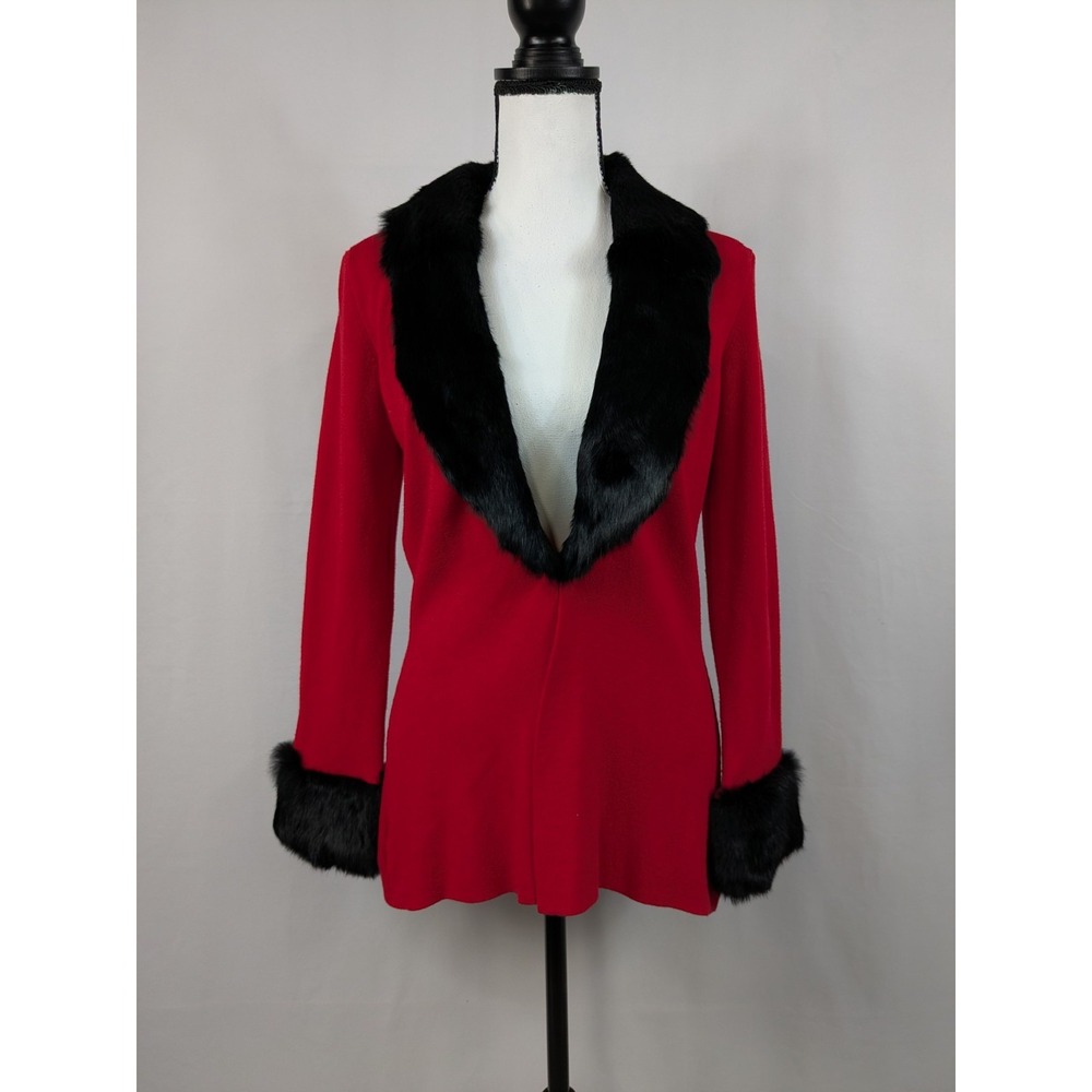 Y2k 70s Penny Lane Cardigan Faux Fur Collar Cuffs Mob Wife Old Money Glam A007